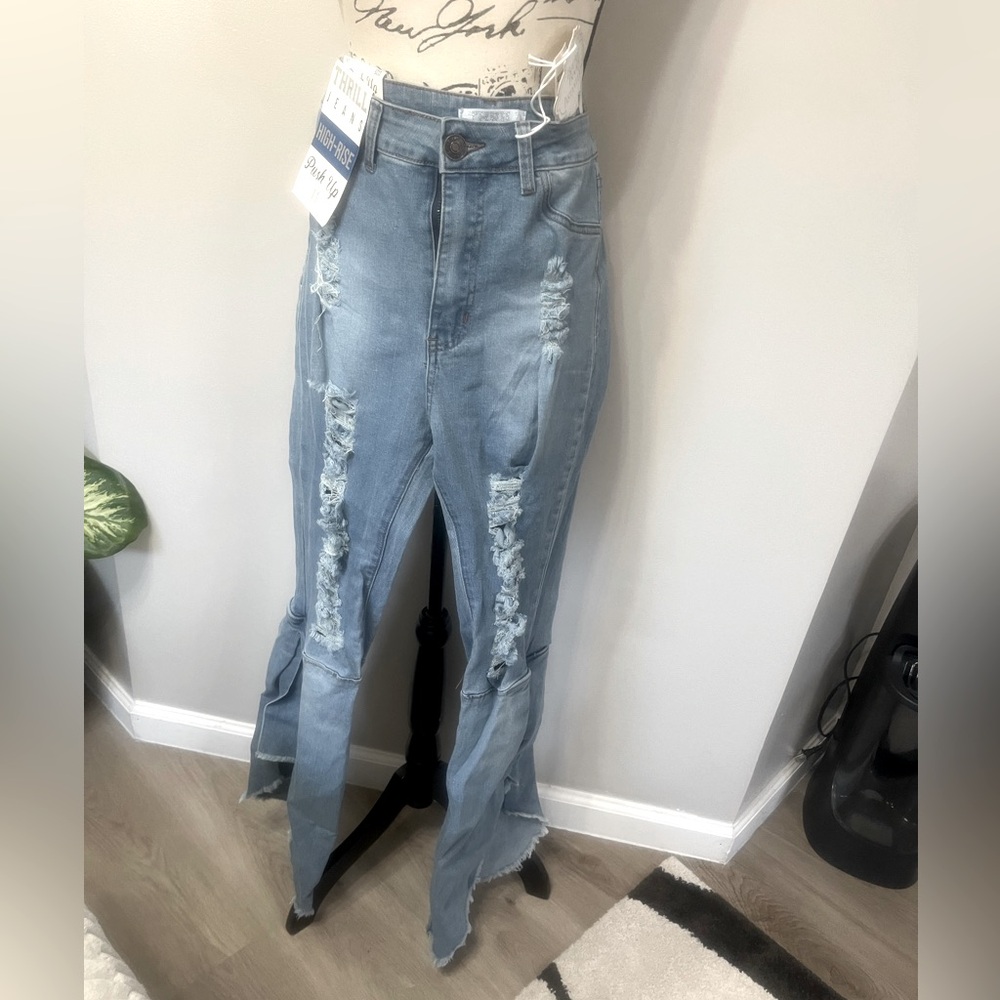 Distressed High Rise Flare Jeans